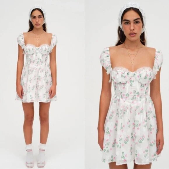 NWT | For Love and Lemons Rose Print Open‎ Back Remi Mini Dress Med - Picture 1 of 8